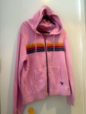 Aviator Nation Rainbow Stripe Zip Hoodie – Pink – Ultra Soft California Luxury